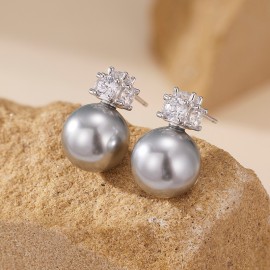 925 Sterling Silver Earring Pearl Zircon Lantern E...