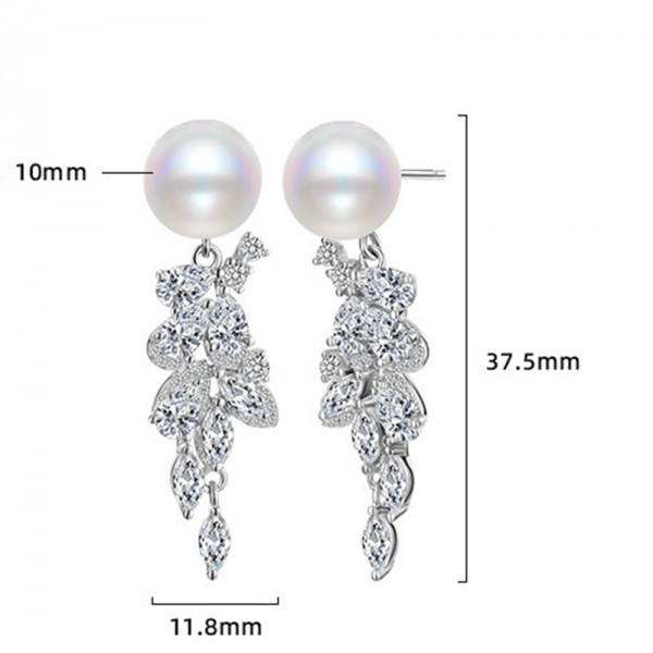 925 Sterling Silver Earring Pearl Zircon Pendant Earrings