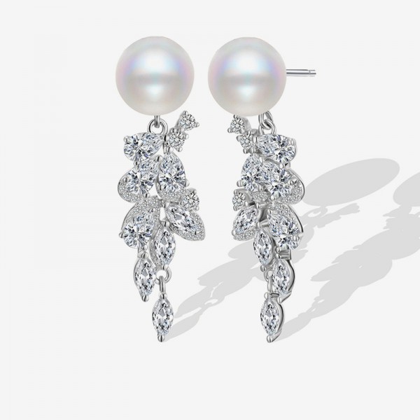 925 Sterling Silver Earring Pearl Zircon Pendant Earrings
