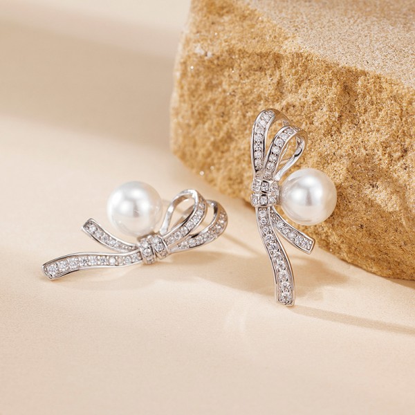925 Sterling Silver Earring Butterfly Knot Pearl Earrings