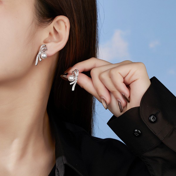925 Sterling Silver Earring Butterfly Knot Pearl Earrings