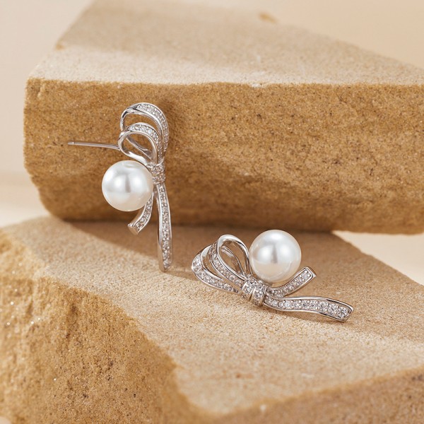 925 Sterling Silver Earring Butterfly Knot Pearl Earrings