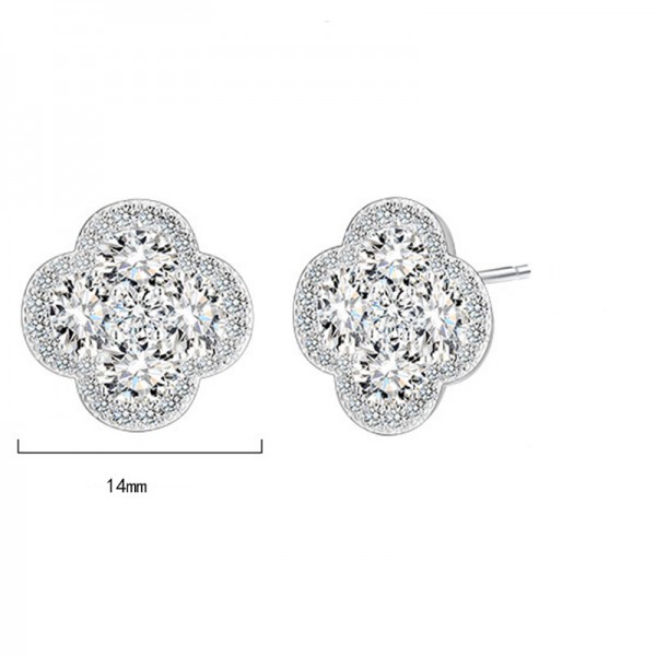 925 Sterling Silver Earring  Four Leaf Clover Zircon Earrings
