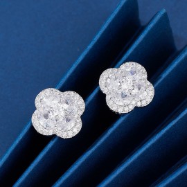 925 Sterling Silver Earring  Four Leaf Clover Zirc...