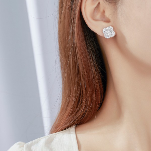 925 Sterling Silver Earring  Four Leaf Clover Zircon Earrings