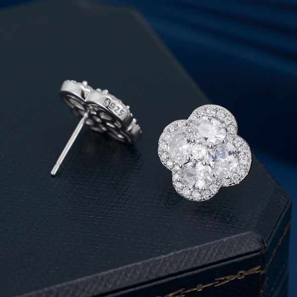 925 Sterling Silver Earring  Four Leaf Clover Zircon Earrings