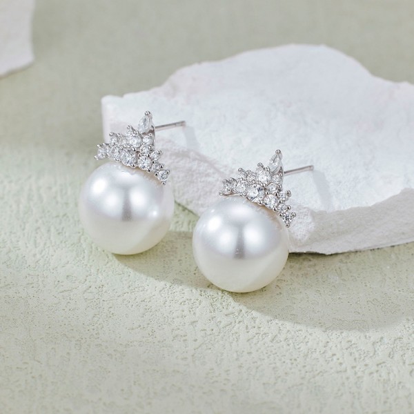 925 Sterling Silver Earring Pearl Crown Earrings