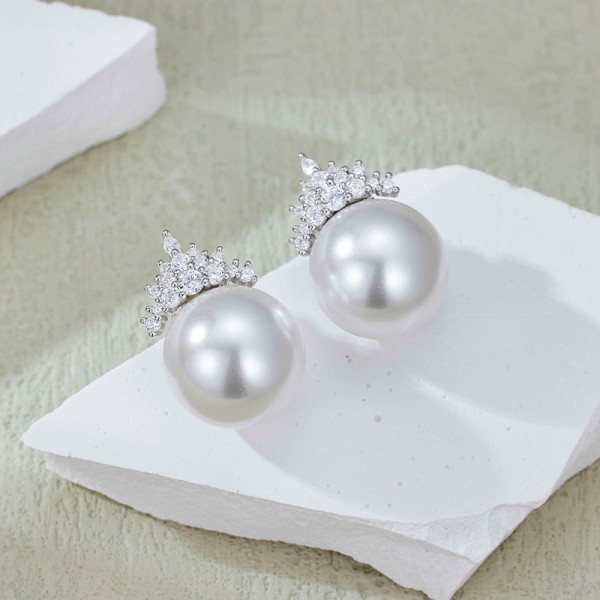 925 Sterling Silver Earring Pearl Crown Earrings
