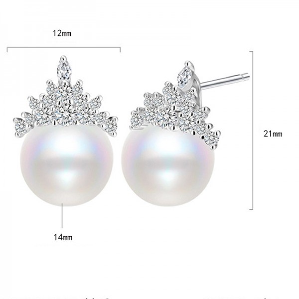 925 Sterling Silver Earring Pearl Crown Earrings