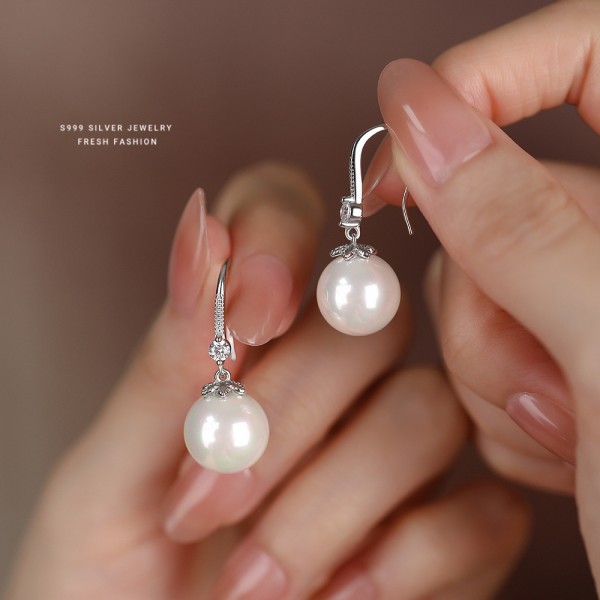 999 Fine Silver Pearl Stud Earrings