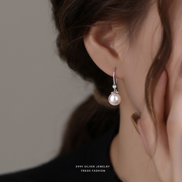 999 Fine Silver Pearl Stud Earrings