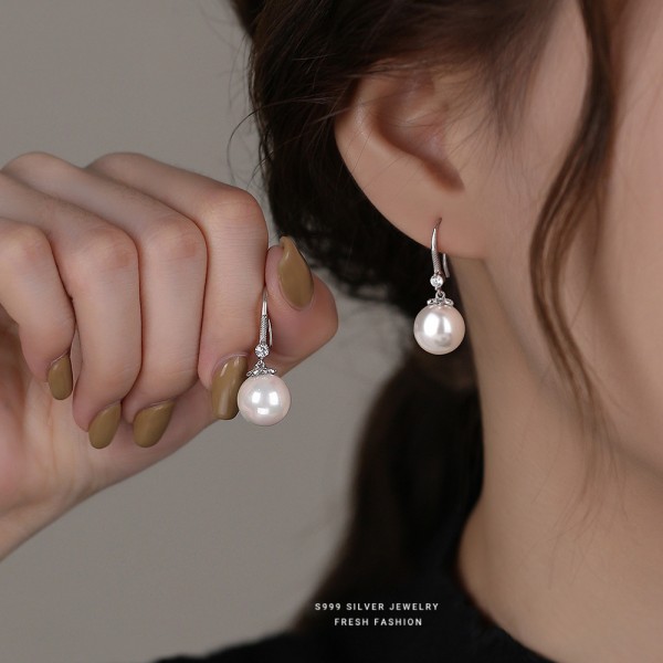 999 Fine Silver Pearl Stud Earrings