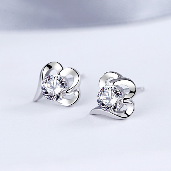Fine Silver Heart Stud Earrings