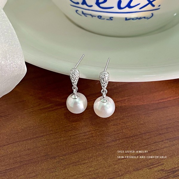 Sterling Silver Teardrop Pearl Stud Earrings