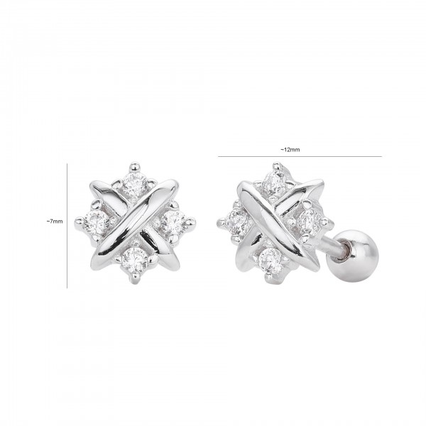 S925 Sterling Silver X-Shaped Earrings with Cubic Zirconia