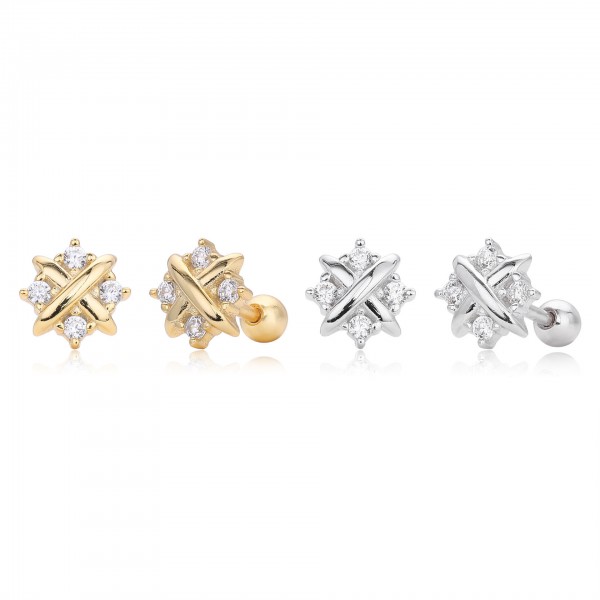 S925 Sterling Silver X-Shaped Earrings with Cubic Zirconia