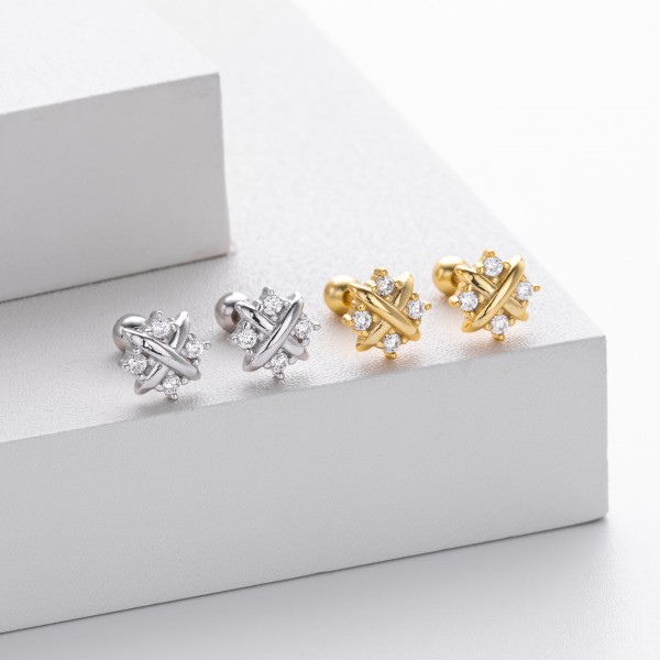 S925 Sterling Silver X-Shaped Earrings with Cubic Zirconia