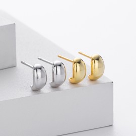 S925 Sterling Silver Smooth Moon Stud Earrings
