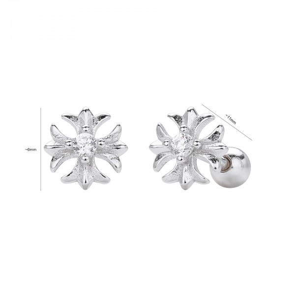 S925 Sterling Silver Floral Cross Earrings with Cubic Zirconia