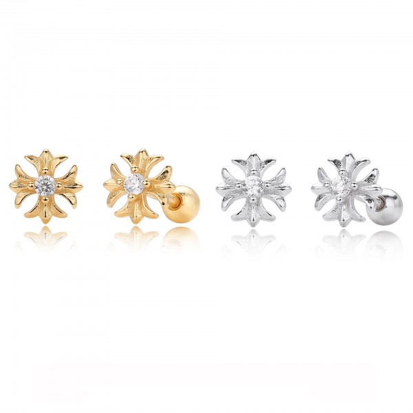 S925 Sterling Silver Floral Cross Earrings with Cubic Zirconia