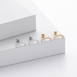 S925 Sterling Silver Moon Earrings with a Row of Z...