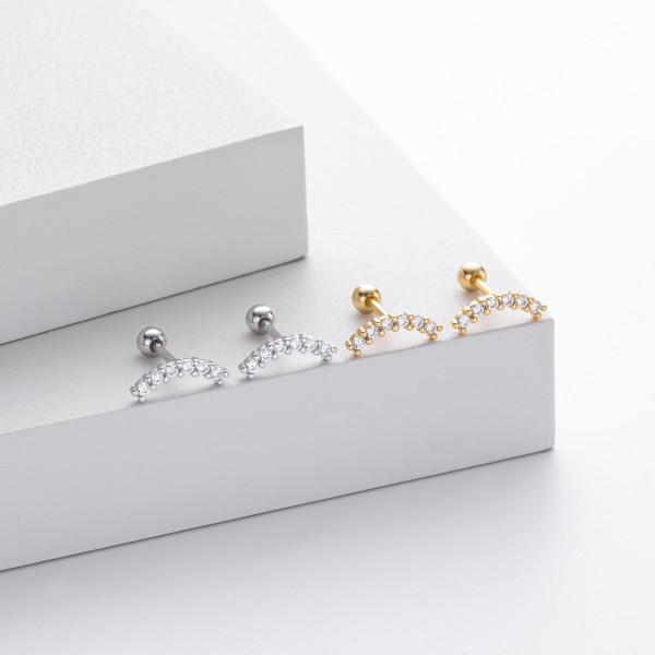 S925 Sterling Silver Moon Earrings with a Row of Zirconia