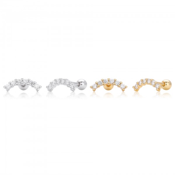 S925 Sterling Silver Moon Earrings with a Row of Zirconia