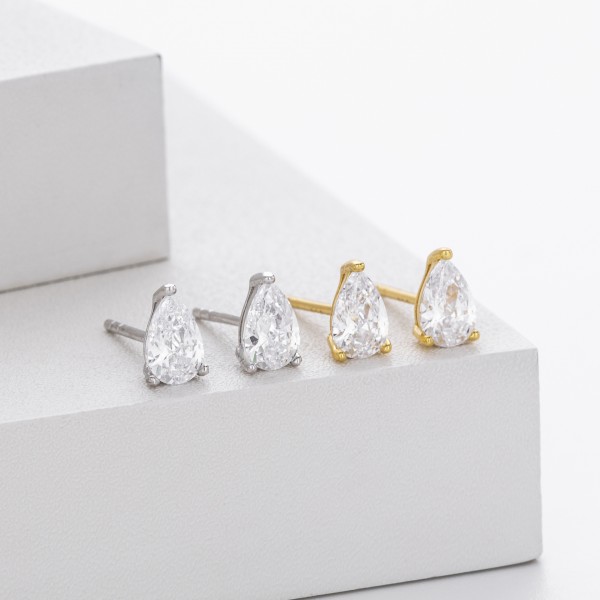 S925 Sterling Silver Teardrop Earrings with Cubic Zirconia