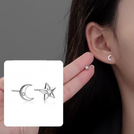 S925 Sterling Silver Zircon Star and Moon Earrings