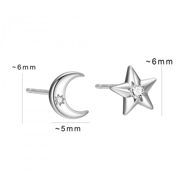 S925 Sterling Silver Zircon Star and Moon Earrings