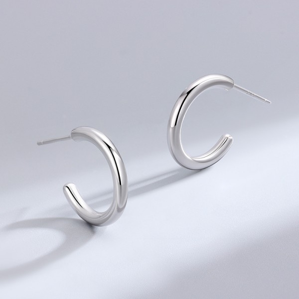 S925 Sterling Silver Oval C-Shaped Earrings