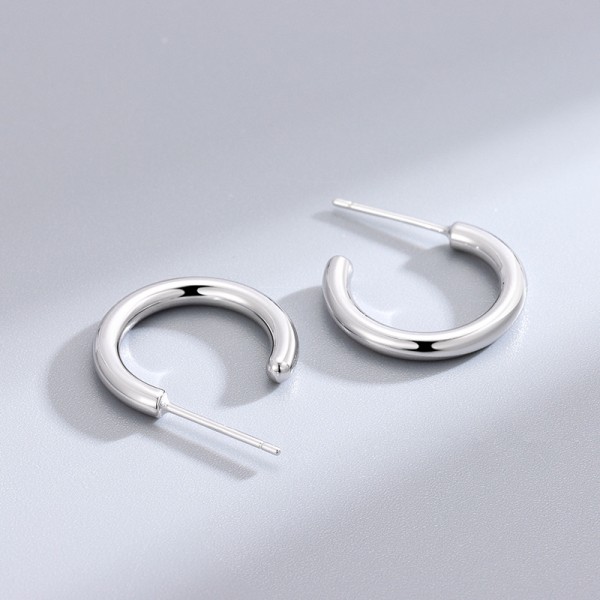 S925 Sterling Silver Oval C-Shaped Earrings