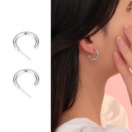 S925 Sterling Silver Oval C-Shaped Earrings