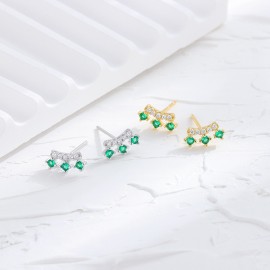 S925 Sterling Silver Emerald Green Zircon Earrings