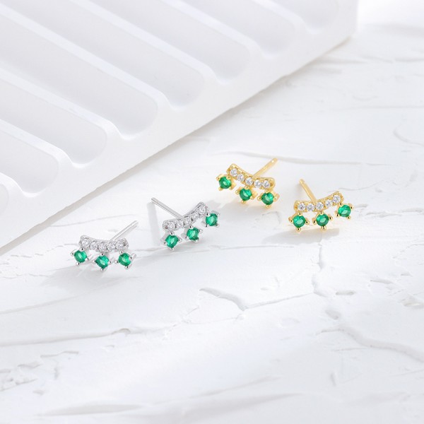 S925 Sterling Silver Emerald Green Zircon Earrings