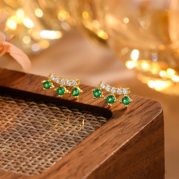 S925 Sterling Silver Emerald Green Zircon Earrings