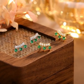 S925 Sterling Silver Emerald Green Zircon Earrings
