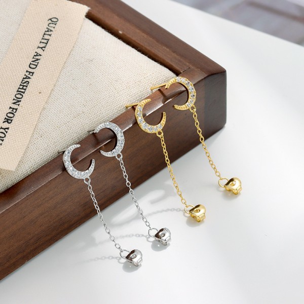 S925 Sterling Silver Moon Fringe Earrings