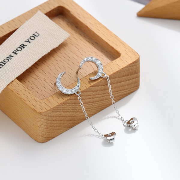 S925 Sterling Silver Moon Fringe Earrings