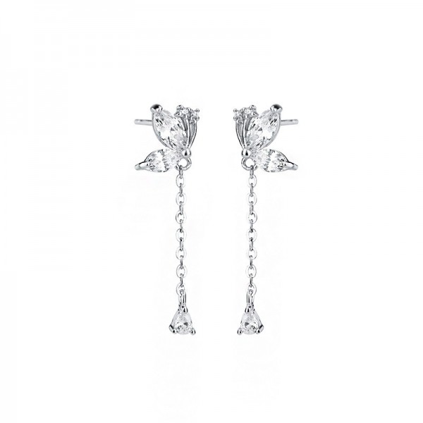 S925 Sterling Silver Butterfly Earrings with Long Tassels