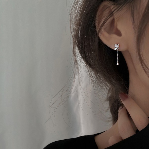 S925 Sterling Silver Butterfly Earrings with Long Tassels