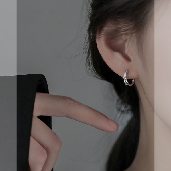 S925 Sterling Silver Light Luxury Fully Diamond Bow Earrings