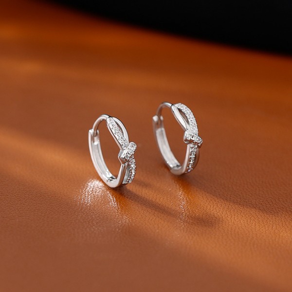 S925 Sterling Silver Light Luxury Fully Diamond Bow Earrings